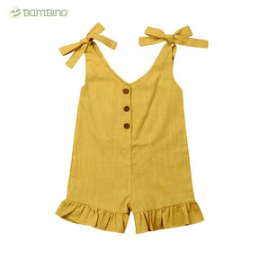 Macacão Linho Curto para Meninas - Estilo Verão Macacão Linho Curto para Meninas - Estilo Verão Loja do Bambino Amarelo 2 Anos 