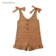 Macacão Linho Curto para Meninas - Estilo Verão Macacão Linho Curto para Meninas - Estilo Verão Loja do Bambino Marrom 2 Anos 