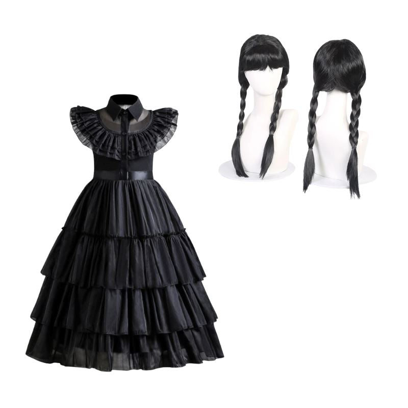 Fantasia Cosplay Wandinha Infantil Bambino - Peruca e Vestido Fantásia Cosplay Wandinha Infantil Bambino Loja do Bambino Modelo 1 100 