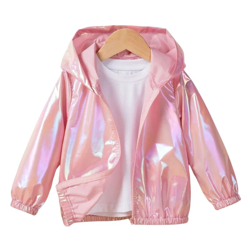 Jaqueta Corta Vento Infantil Metalizada com Capuz Jaqueta Corta Vento Infantil Metalizada com Capuz Loja do Bambino Rosa 90 