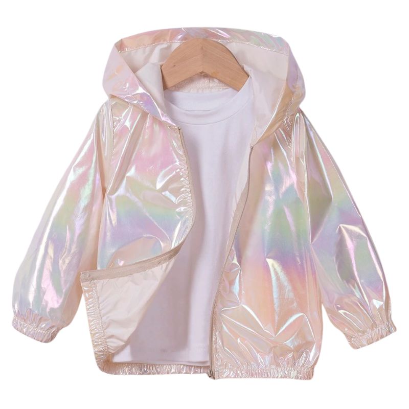 Jaqueta Corta Vento Infantil Metalizada com Capuz Jaqueta Corta Vento Infantil Metalizada com Capuz Loja do Bambino Bege 90 