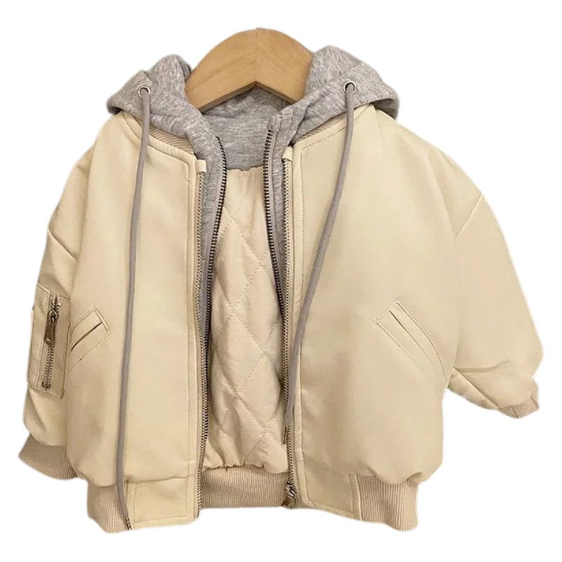 Jaqueta Couro Infantil Masculina com Capuz Jaqueta Couro Infantil Masculina com Capuz Loja do Bambino Bege 80 