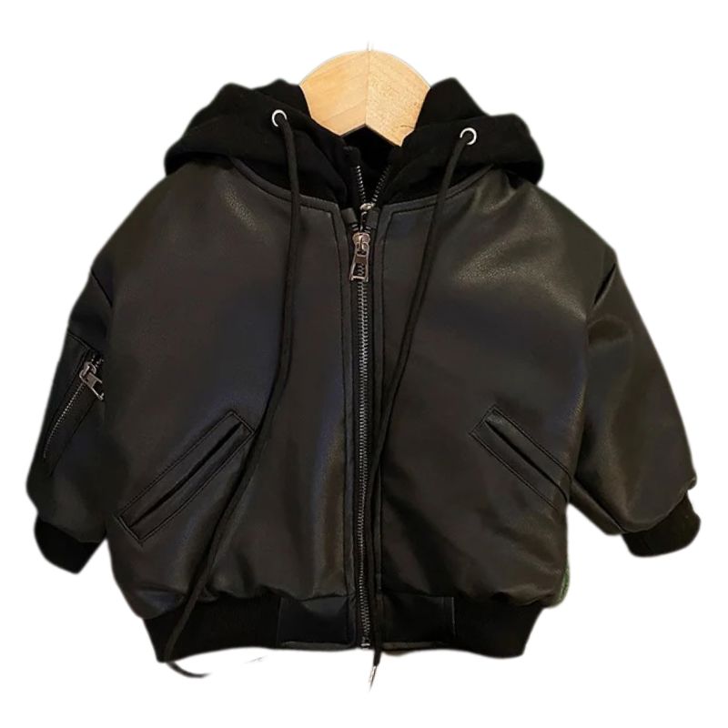 Jaqueta Couro Infantil Masculina com Capuz Jaqueta Couro Infantil Masculina com Capuz Loja do Bambino Preto 80 