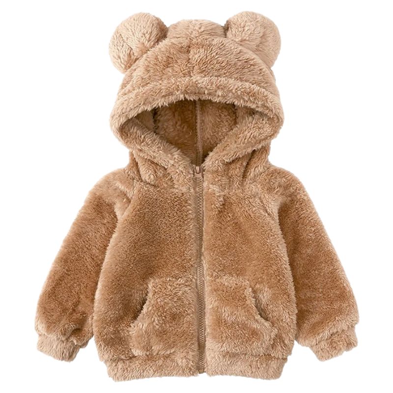 Jaqueta Peluciada Infantil com Capuz de Ursinho Jaqueta Peluciada Infantil com Capuz de Ursinho Loja do Bambino Marrom 80 