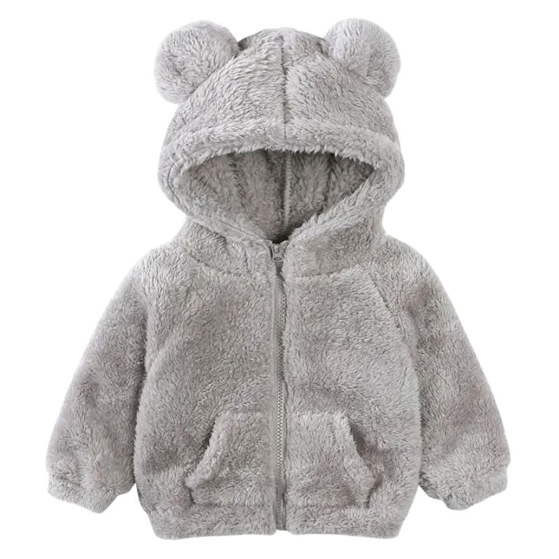 Jaqueta Peluciada Infantil com Capuz de Ursinho Jaqueta Peluciada Infantil com Capuz de Ursinho Loja do Bambino Cinza 80 