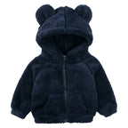 Jaqueta Peluciada Infantil com Capuz de Ursinho Jaqueta Peluciada Infantil com Capuz de Ursinho Loja do Bambino Azul Escuro 80 
