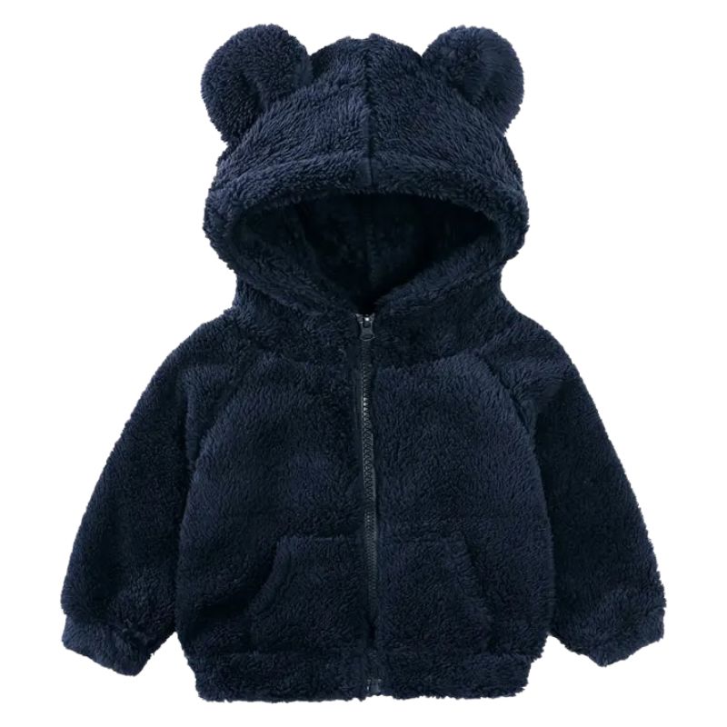 Jaqueta Peluciada Infantil com Capuz de Ursinho Jaqueta Peluciada Infantil com Capuz de Ursinho Loja do Bambino Azul Escuro 80 