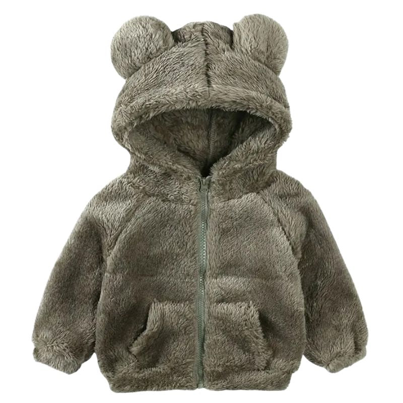 Jaqueta Peluciada Infantil com Capuz de Ursinho Jaqueta Peluciada Infantil com Capuz de Ursinho Loja do Bambino Cinza Escuro 80 