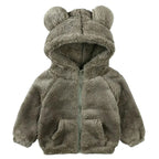 Jaqueta Peluciada Infantil com Capuz de Ursinho Jaqueta Peluciada Infantil com Capuz de Ursinho Loja do Bambino Cinza Escuro 80 