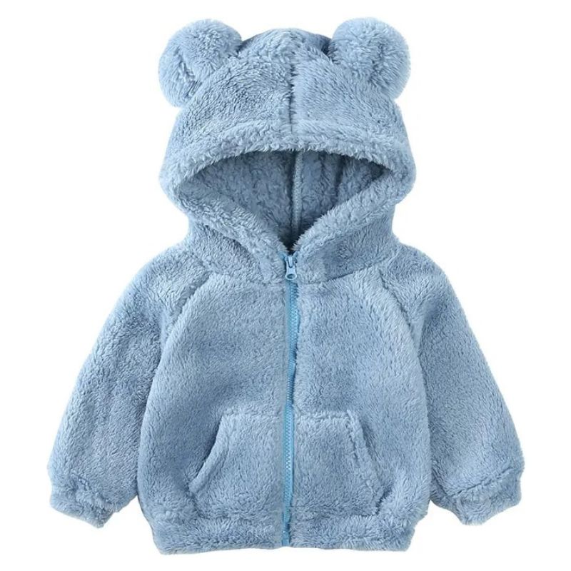 Jaqueta Peluciada Infantil com Capuz de Ursinho Jaqueta Peluciada Infantil com Capuz de Ursinho Loja do Bambino Azul Claro 80 