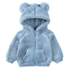 Jaqueta Peluciada Infantil com Capuz de Ursinho Jaqueta Peluciada Infantil com Capuz de Ursinho Loja do Bambino Azul Claro 80 