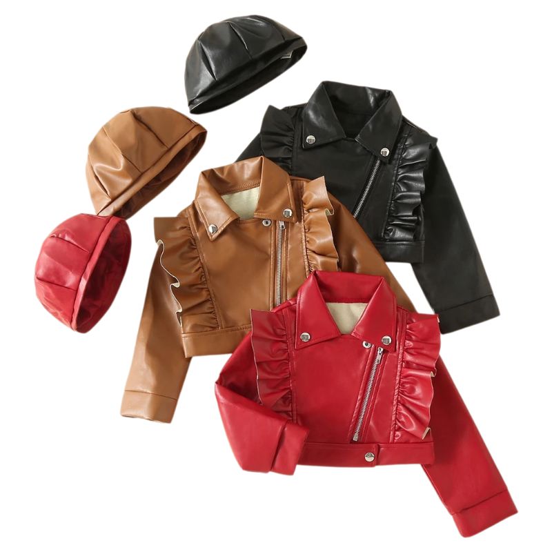 Jaqueta de Couro e Boina de Couro Infantil Feminina Jaqueta de Couro e Boina de Couro Infantil Feminina Loja do Bambino 