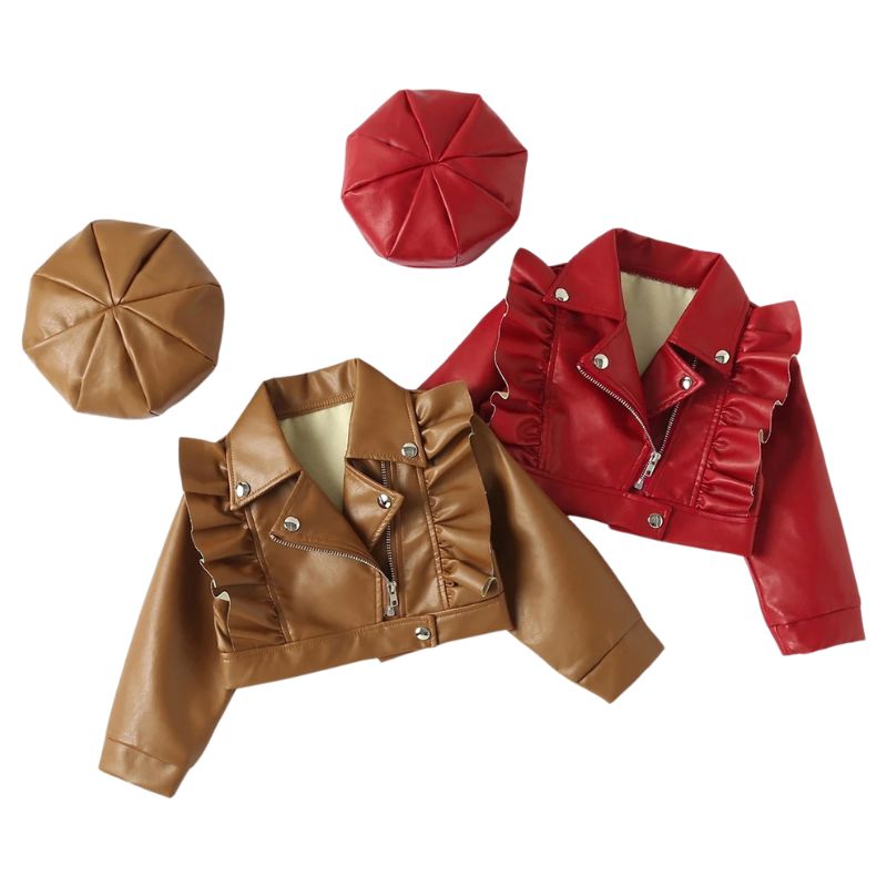 Jaqueta de Couro e Boina de Couro Infantil Feminina Jaqueta de Couro e Boina de Couro Infantil Feminina Loja do Bambino 