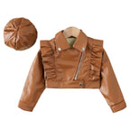 Jaqueta de Couro e Boina de Couro Infantil Feminina Jaqueta de Couro e Boina de Couro Infantil Feminina Loja do Bambino Marrom 90 