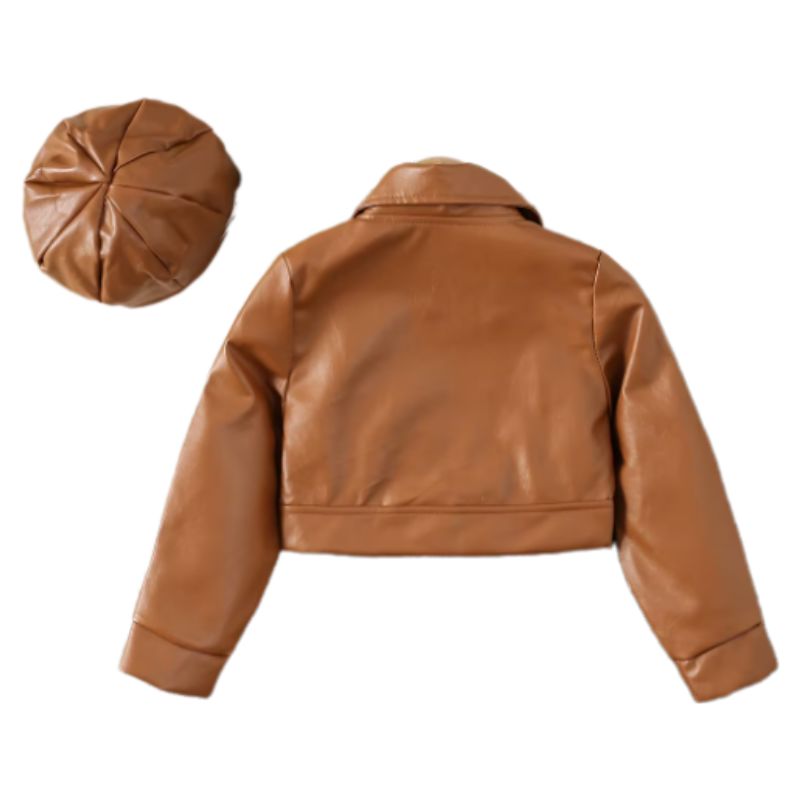 Jaqueta de Couro e Boina de Couro Infantil Feminina Jaqueta de Couro e Boina de Couro Infantil Feminina Loja do Bambino 