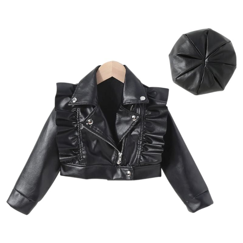 Jaqueta de Couro e Boina de Couro Infantil Feminina Jaqueta de Couro e Boina de Couro Infantil Feminina Loja do Bambino Preto 90 