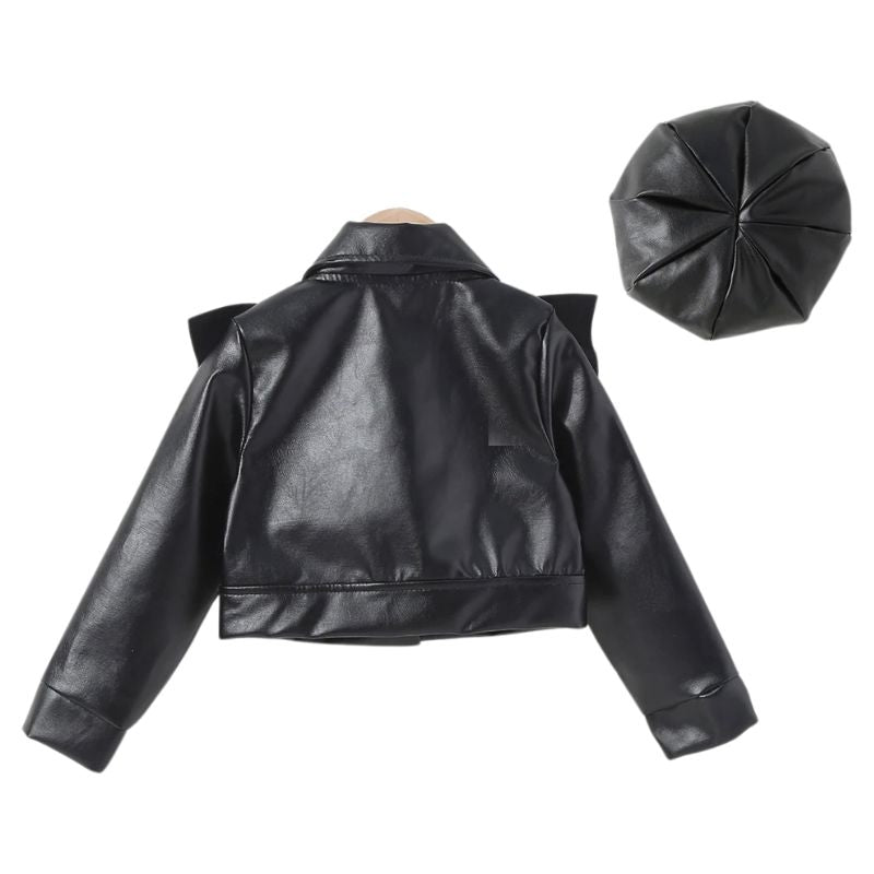 Jaqueta de Couro e Boina de Couro Infantil Feminina Jaqueta de Couro e Boina de Couro Infantil Feminina Loja do Bambino 