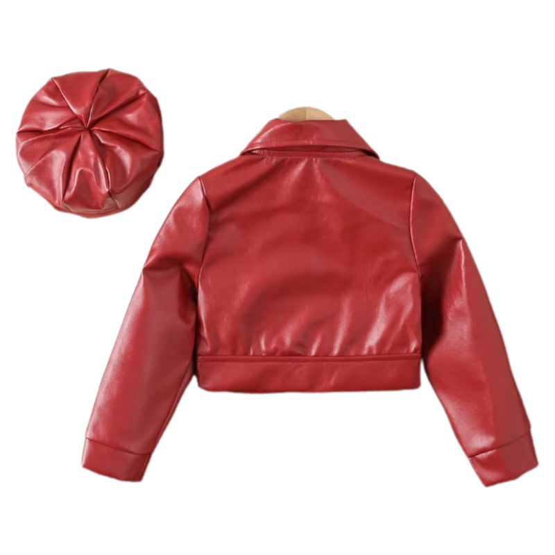 Jaqueta de Couro e Boina de Couro Infantil Feminina Jaqueta de Couro e Boina de Couro Infantil Feminina Loja do Bambino 