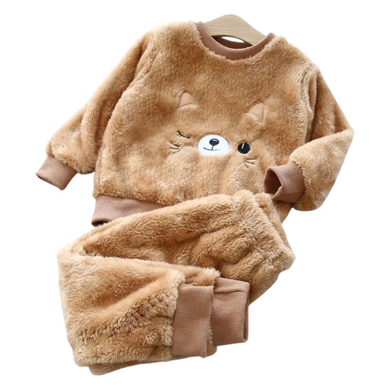 Pijama Infantil Feminino Gatinha Peluciado Pijama Infantil Feminino Gatinha Peluciado Loja do Bambino Marrom Claro 90 