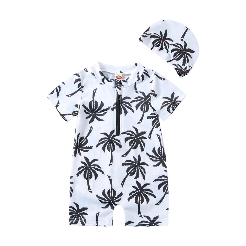 Roupa de Praia Palmeira Infantil + Touca de Brinde Roupa Natação Palmeira Infantil + Touca de Brinde Loja do Bambino Branco 0 a 3 meses 