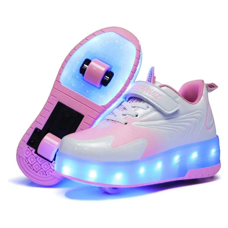 Tênis de Rodinha com Luz LED Infantil Peerruiz Tênis de Rodinha com Luz LED Infantil Peerruiz Loja do Bambino Rosa 28 (15.9cm) 