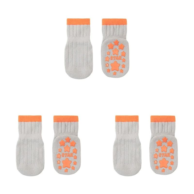 Meias Bebê Antiderrapante Cano Médio - Conjunto com 3 unidades Meias Bebe Antiderrapante Cano Médio Loja do Bambino Cinza P 