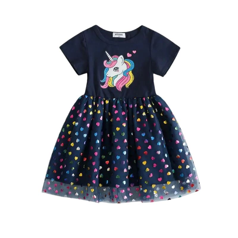 Vestido Verão Unicórnio Infantil Vestido Unicórnio Infantil Loja do Bambino Azul 80-90 