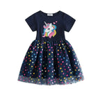 Vestido Verão Unicórnio Infantil Vestido Unicórnio Infantil Loja do Bambino Azul 80-90 