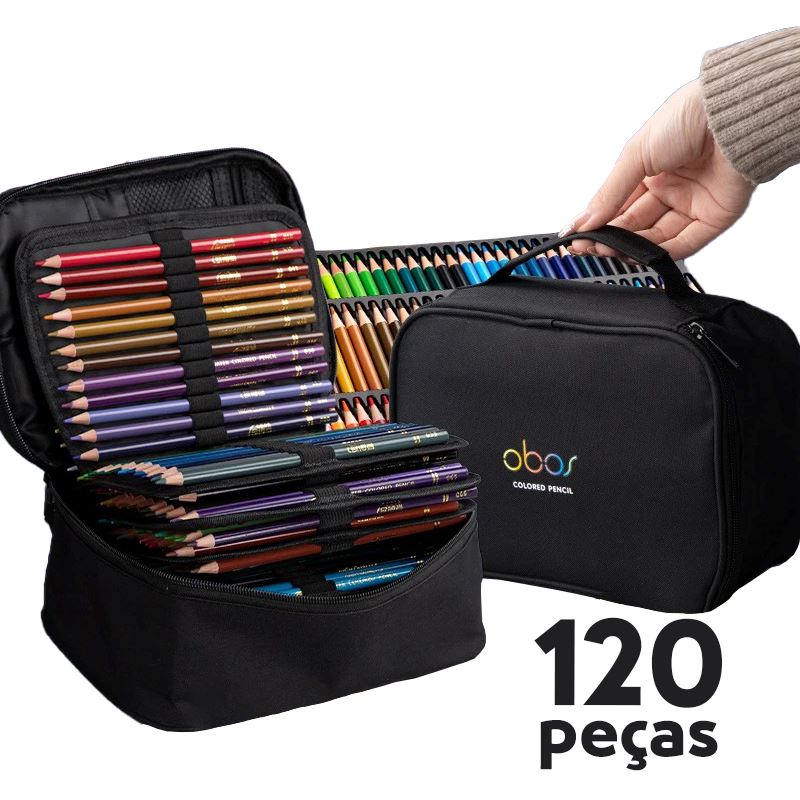 Conjunto Profissional de Lápis de Cor Aquarela com Estojo Conjunto Profissional de Lápis de Cor Aquarela com Estojo Loja do Bambino 120 cores 