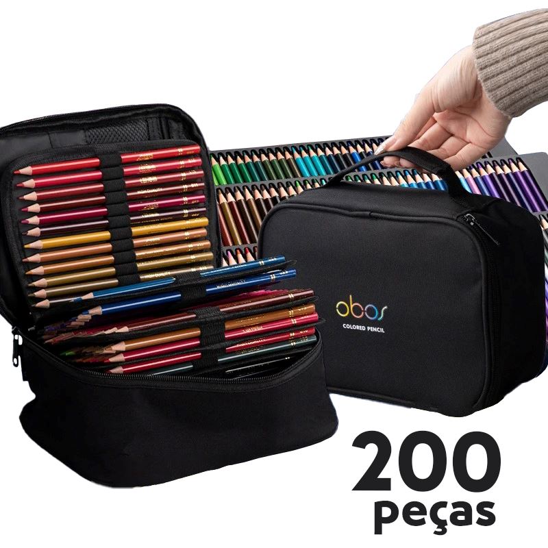 Conjunto Profissional de Lápis de Cor Aquarela com Estojo Conjunto Profissional de Lápis de Cor Aquarela com Estojo Loja do Bambino 200 cores 
