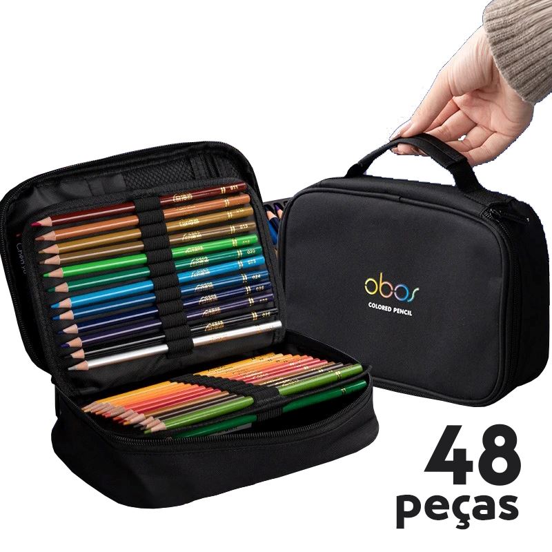 Conjunto Profissional de Lápis de Cor Aquarela com Estojo Conjunto Profissional de Lápis de Cor Aquarela com Estojo Loja do Bambino 48 cores 