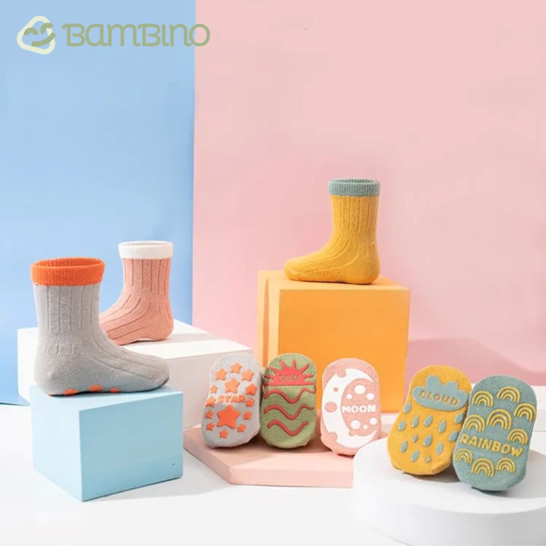 Meias Bebe Antiderrapante Cano Médio - Conjunto com 3un. Meias Bebe Antiderrapante Cano Médio Loja do Bambino 