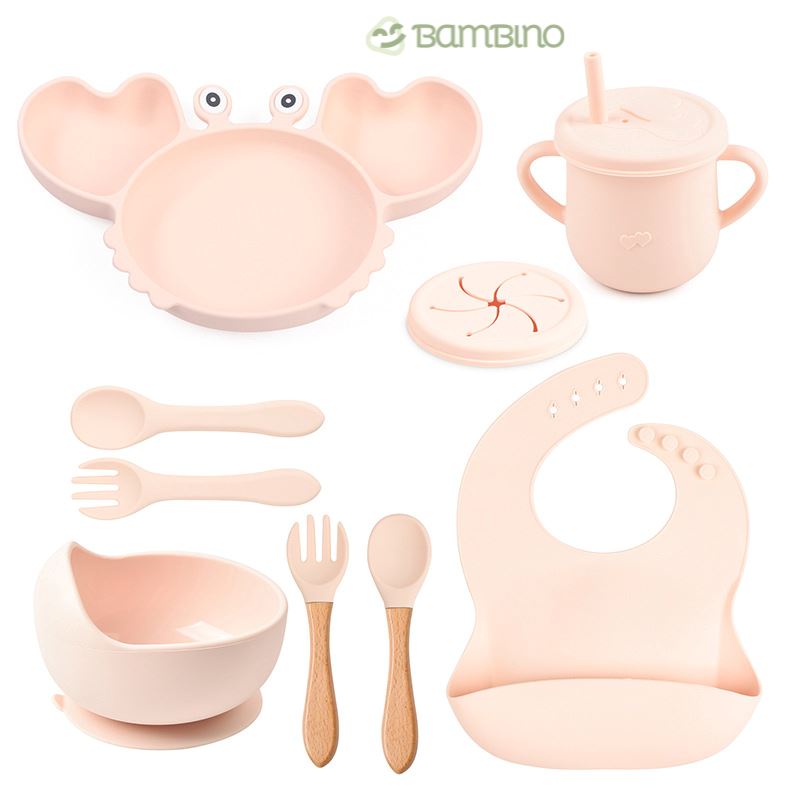 Kit Alimentação de Silicone para Bebês Kit Alimentação de Silicone Loja do Bambino Rosa 