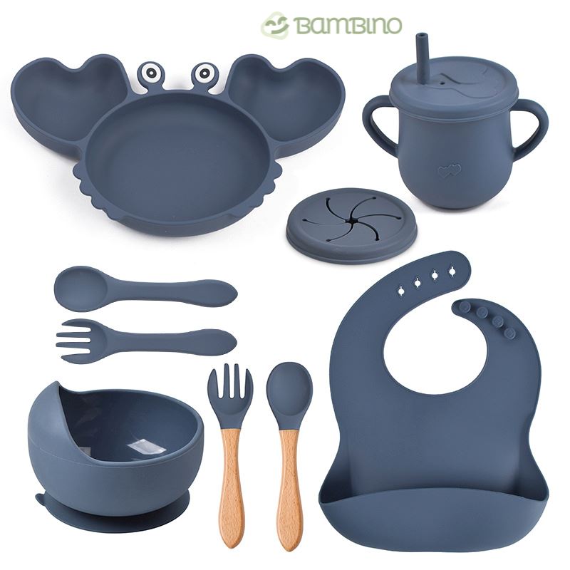 Kit Alimentação de Silicone para Bebês Kit Alimentação de Silicone Loja do Bambino Azul Escuro 