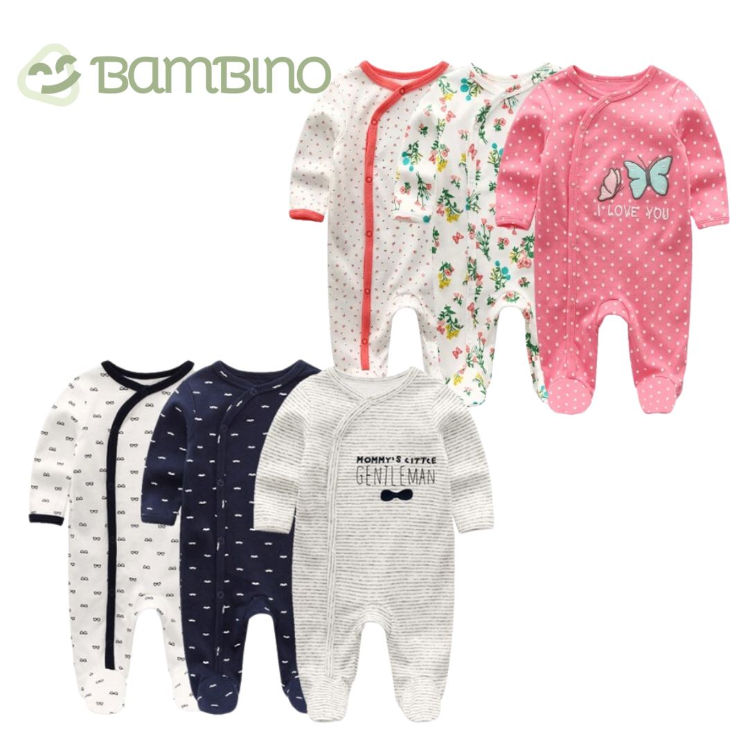 Conjunto Pijama Macacão para Recém Nascido - Contém 3 Unidades Conjunto Pijama Macacão para Recém Nascido - Contém 3 Unidades Loja do Bambino 